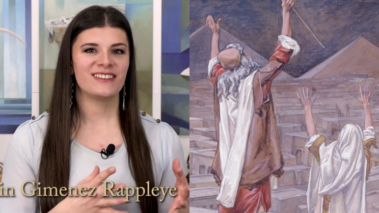 Screenshot of Jasmin Gimenez Rappleye in a Book of Mormon Central video on the uplifted hands in the Exodus and in antiquity.